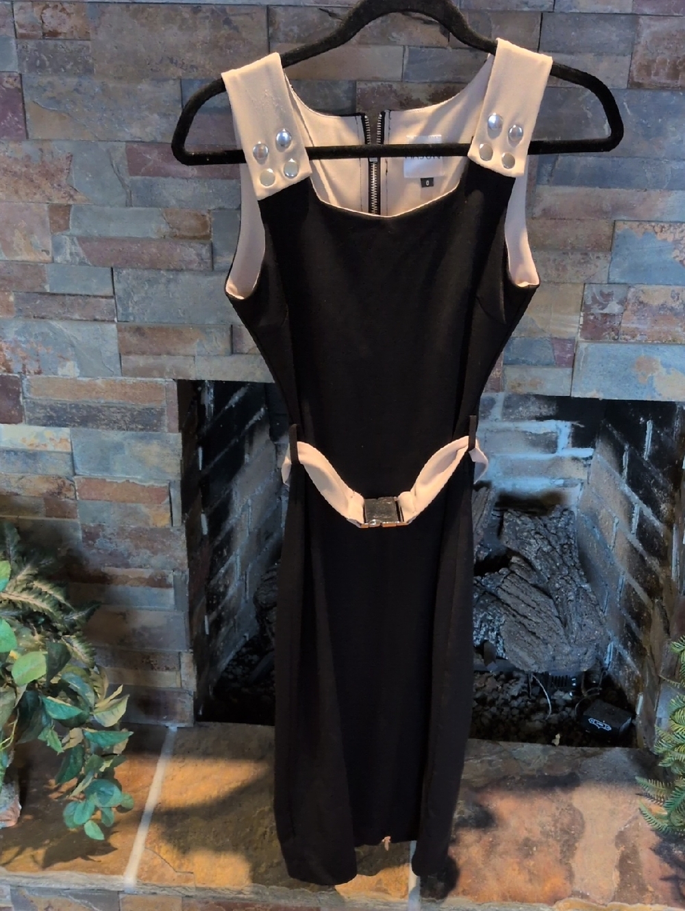 Mason Black Midi Sheath Dress with Cream Accents